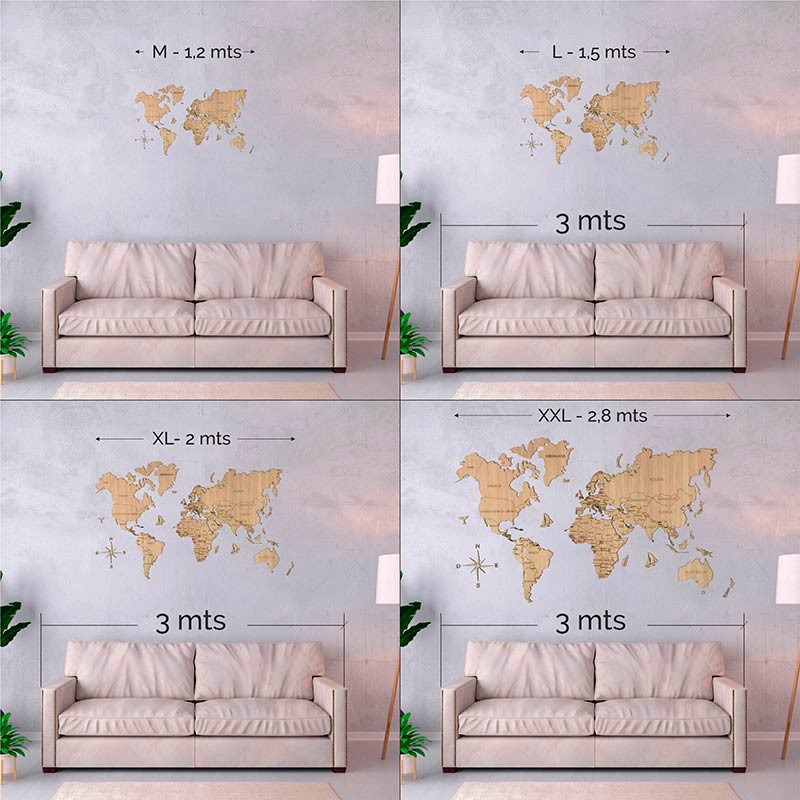 Mapamundi de madera decorativo para pared color natural