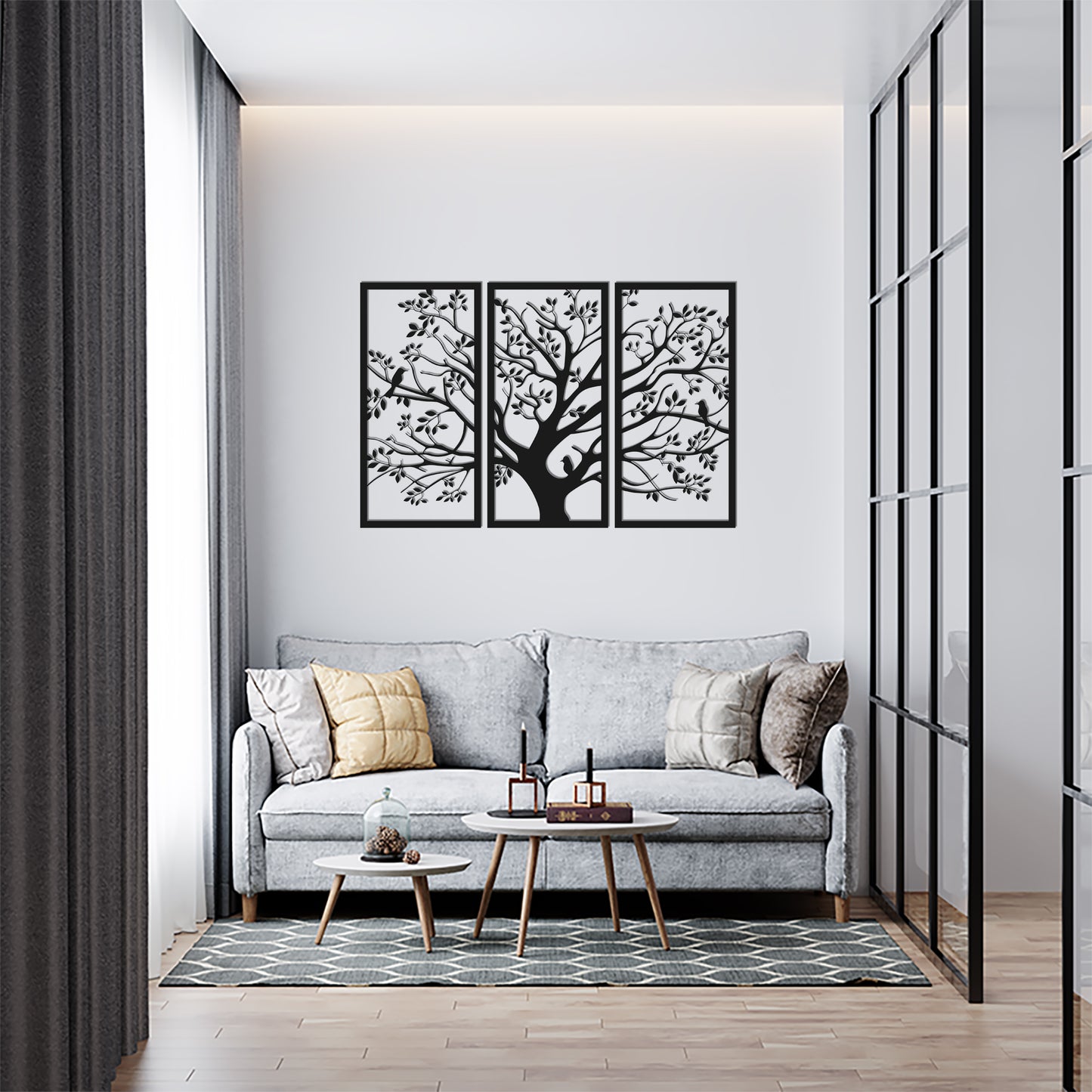 Cuadro árbol pájaros (3 piezas)