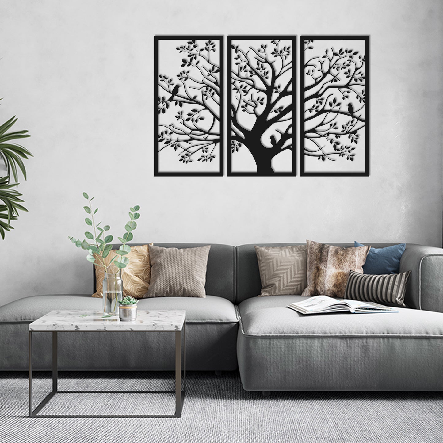 Cuadro árbol pájaros (3 piezas)