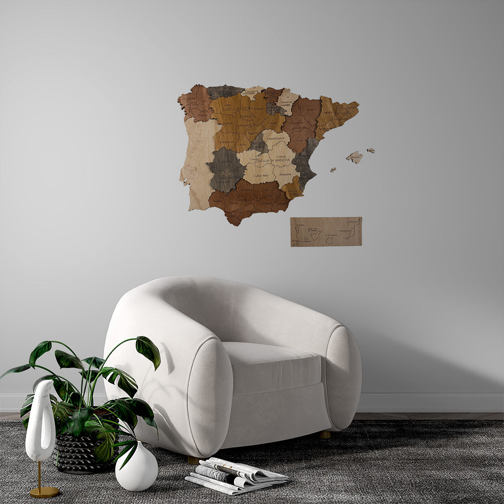 3d wooden Spain Map