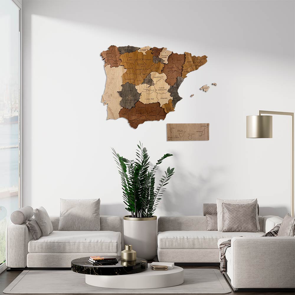 3d wooden Spain Map
