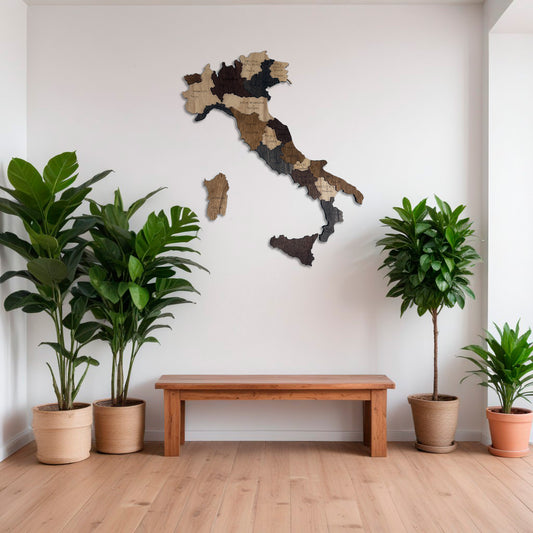 Mapa de Italia 3d en madera