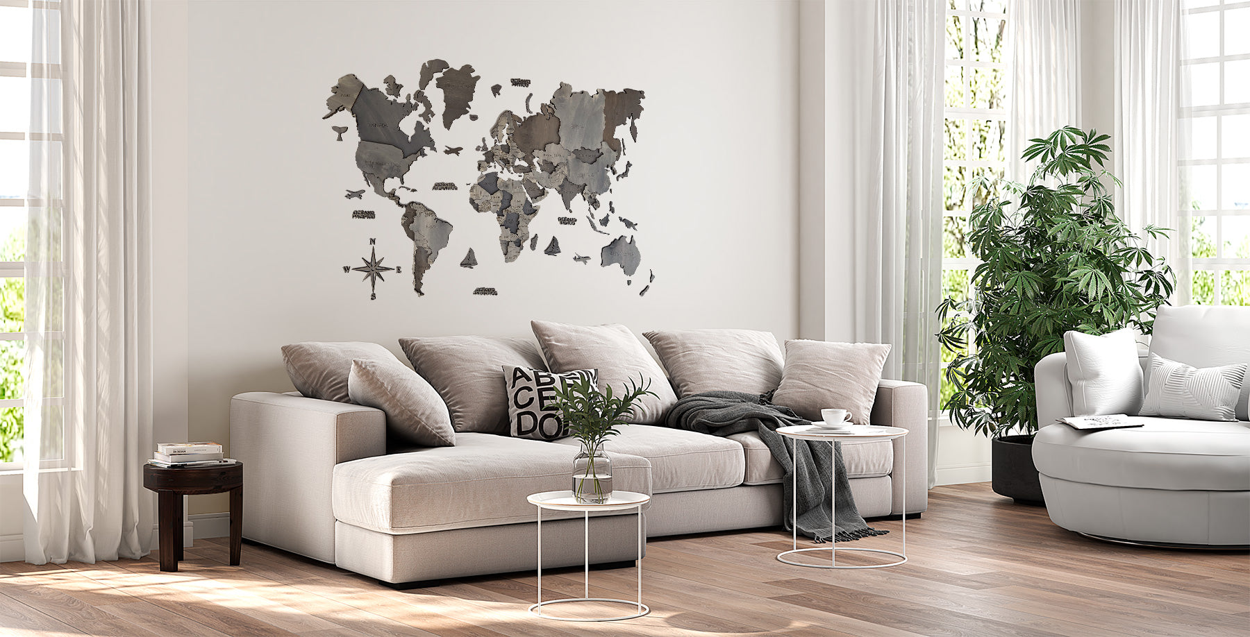 Mapa del mundo de madera para decoración de pared – multicapa de