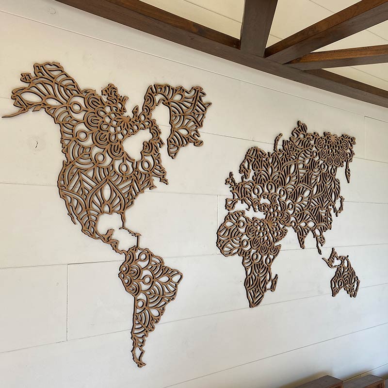 Mapamundi mandala de madera  para pared