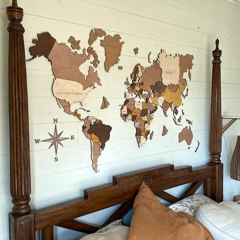 Mapa del mundo de madera efecto 3D en varios tonos para decoración de  paredes – WeLoveCut