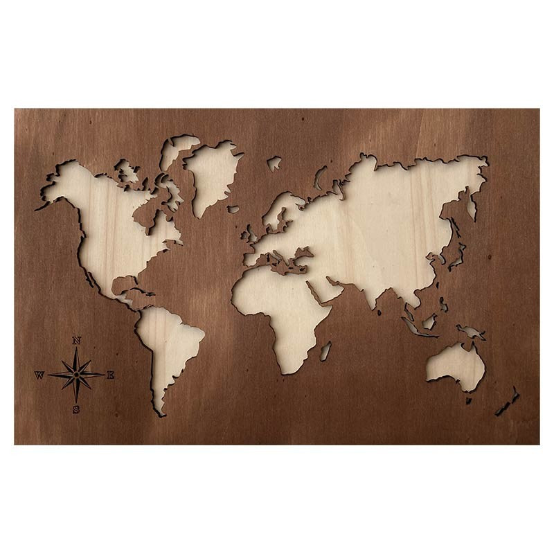 Cuadro mapa mundi de madera oscuro