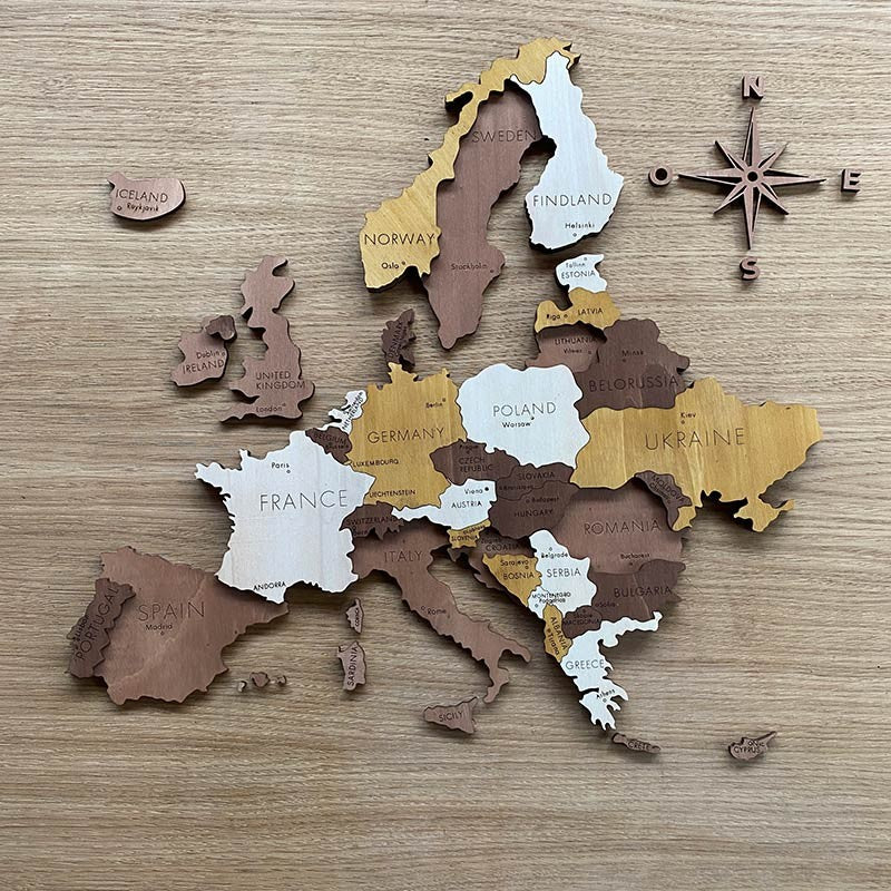 Mapa de Europa 3d en madera
