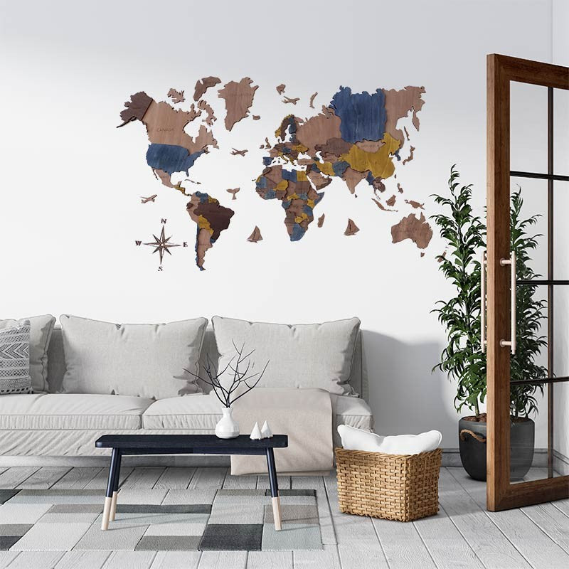 Mapa del mundo de madera 3D - Decoración de pared 3D con mapa de madera del  mundo - Fácil instalación con cinta adhesiva de doble cara - Incluye  complementos - Madera contrachapada duradera de alta calidad - Ideal para  decoración  