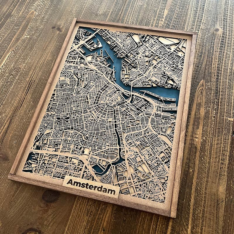 Wooden map of cheapest Amsterdam