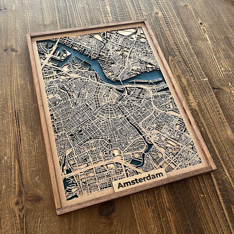 Mapa de Amsterdam de madera