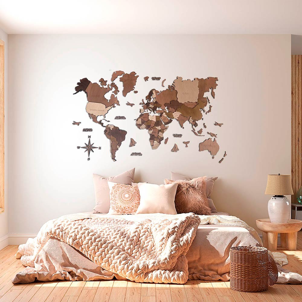 Comprar Mapamundi 3d de madera en varios tonos para decoración de paredes –  WeLoveCut