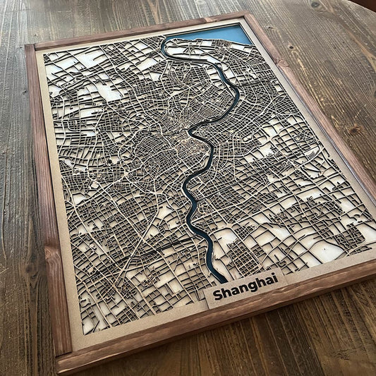 Mapa callejero madera Shanghai